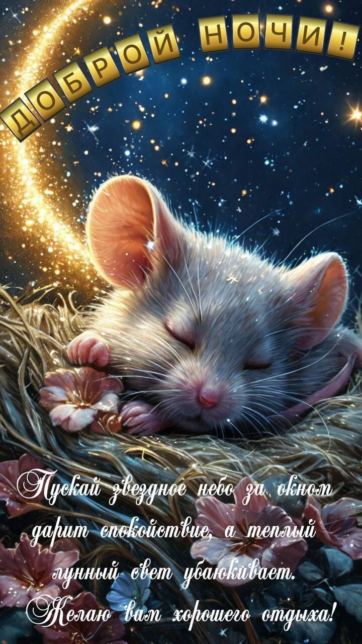 Доброй ночи! Пусть звёздное небо за окном дарит спокойствие, а тёплый лунный свет улыбается. Желаю вам хорошего отдыха!