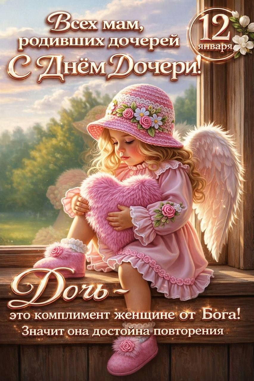 Всех мам, родивших дочерей С Днём Дочери! 12 января. Дочь - это комплимент женщине от Бога! Значит она достойна повторения