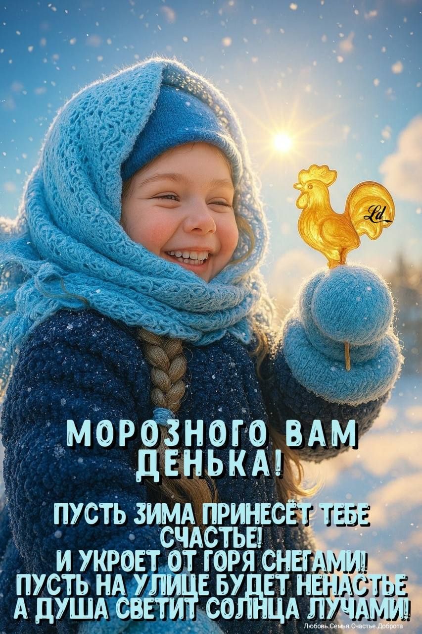 Морозного вам денька! Пусть зима принесет вам счастье и укроет от горя снегами. Пусть на улице будет ненастье, а душа светит солнца лучами!