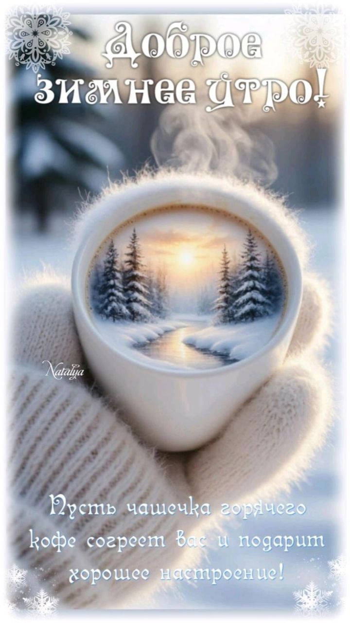 Доброе зимнее утро! Пусть чашечка горячего кофе согреет Вас и подарит хорошее настроение!