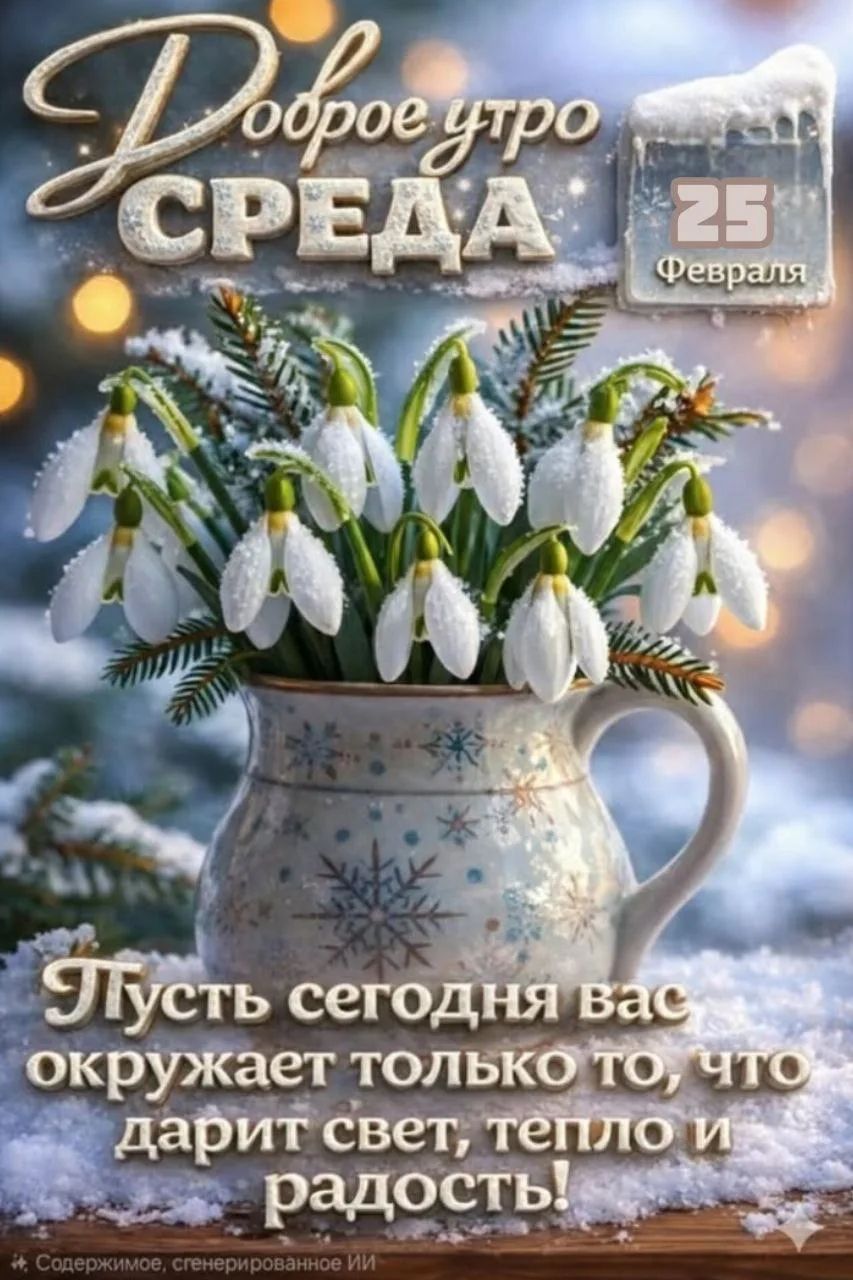 Доброе утро среда 25 Февраля Пусть сегодня вас окружает только то, что дарит свет, тепло и радость!