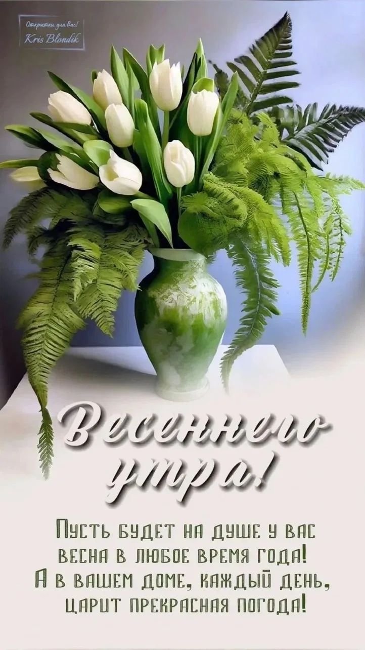 Весеннего утра! Пусть будет на душе у вас весна в любое время года! А в вашем доме, каждый день, царит прекрасная погода!