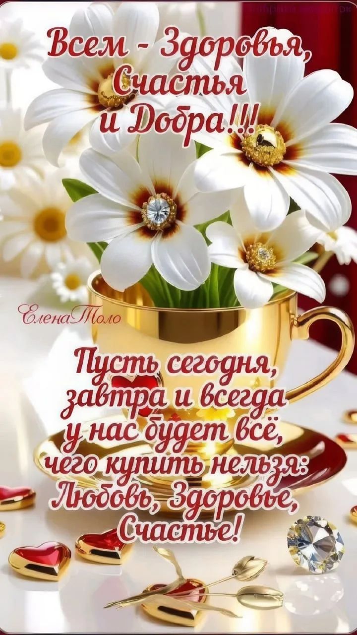 Всем - Здоровья, Счастья и Добра!!! Елена Толо Пусть сегодня, завтра и всегда у нас будет всё, чего купить нельзя? Любовь, Здоровье, Счастье!