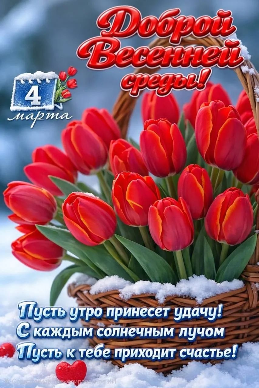 Доброй весенней среды! 4 марта Пусть утро принесет удачу! С каждым солнечным лучом Пусть к тебе приходит счастье!