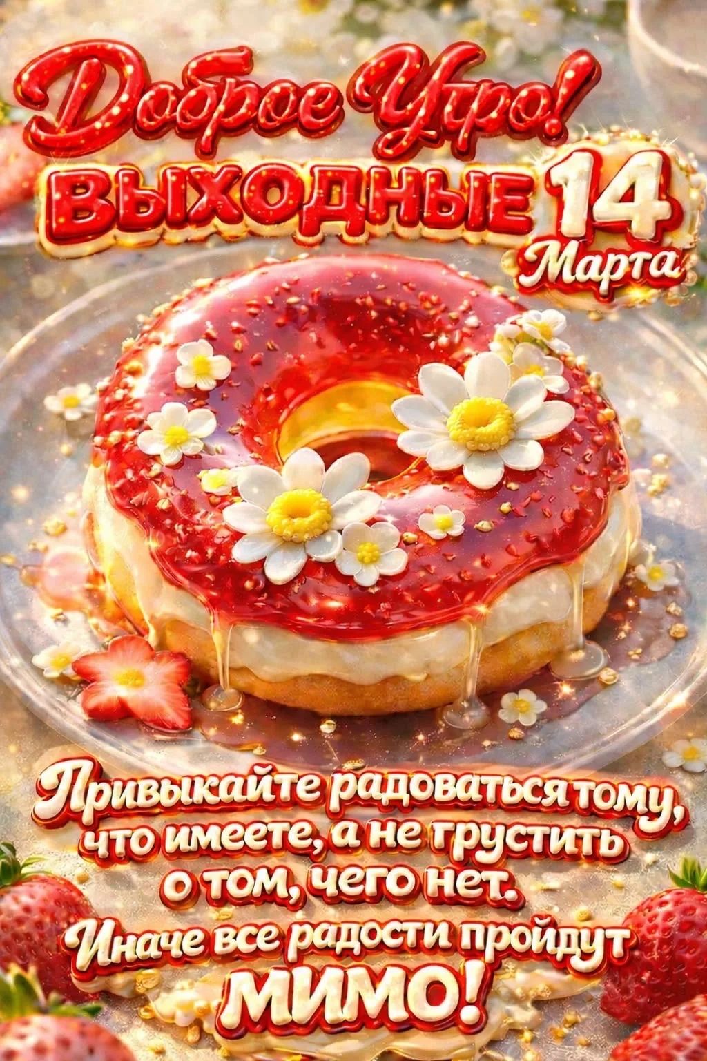 Доброе утро! Выходные, 14 марта. Поймайте радость тому, что имеете, а не грустите о том, чего нет. Иначе все радости пройдут мимо!