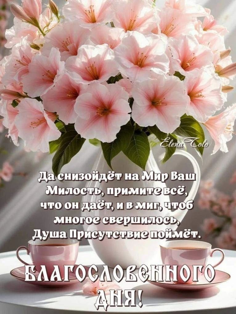 Да снизойдёт на Мир Ваш Милость, примите всё, что он даёт, и в миг, чтоб многое свершилось, Душа Присутствие поймёт. БЛАГОСЛОВЕННОГО ДНЯ!