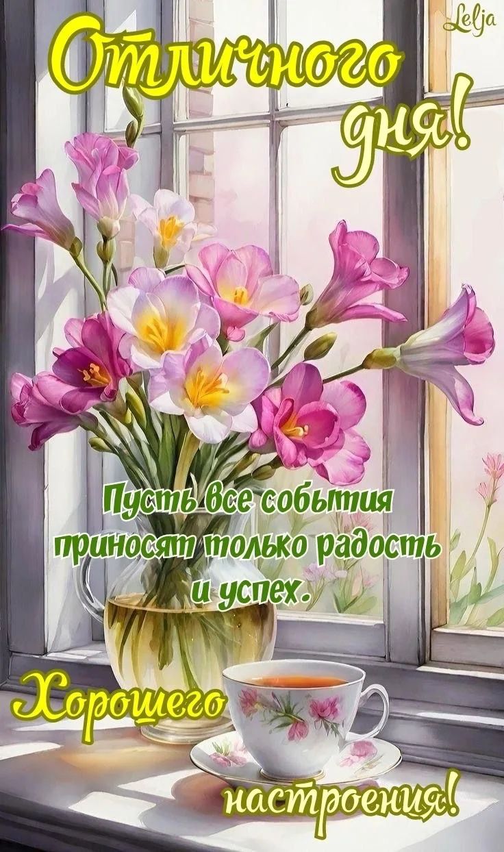Отличного дня! Пусть все события приносят только радость и успех. Хорошего настроения!
