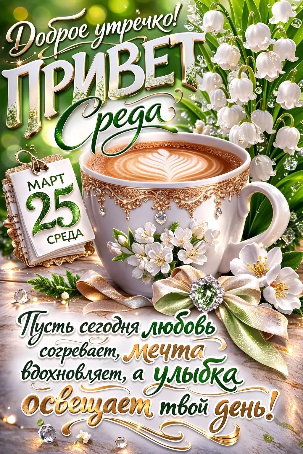 Доброе утречко! ПРИВЕТ Среда. МАРТ 25 СРЕДА. Пусть сегодня любовь согревает, мечта вдохновляет, а улыбка освещает твой день!