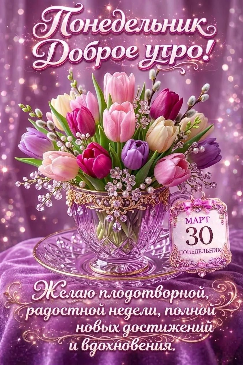 Понедельник Доброе утро! МАРТ 30 Понедельник Желаю плодотворной, радостной недели, полной новых достижений и вдохновения.