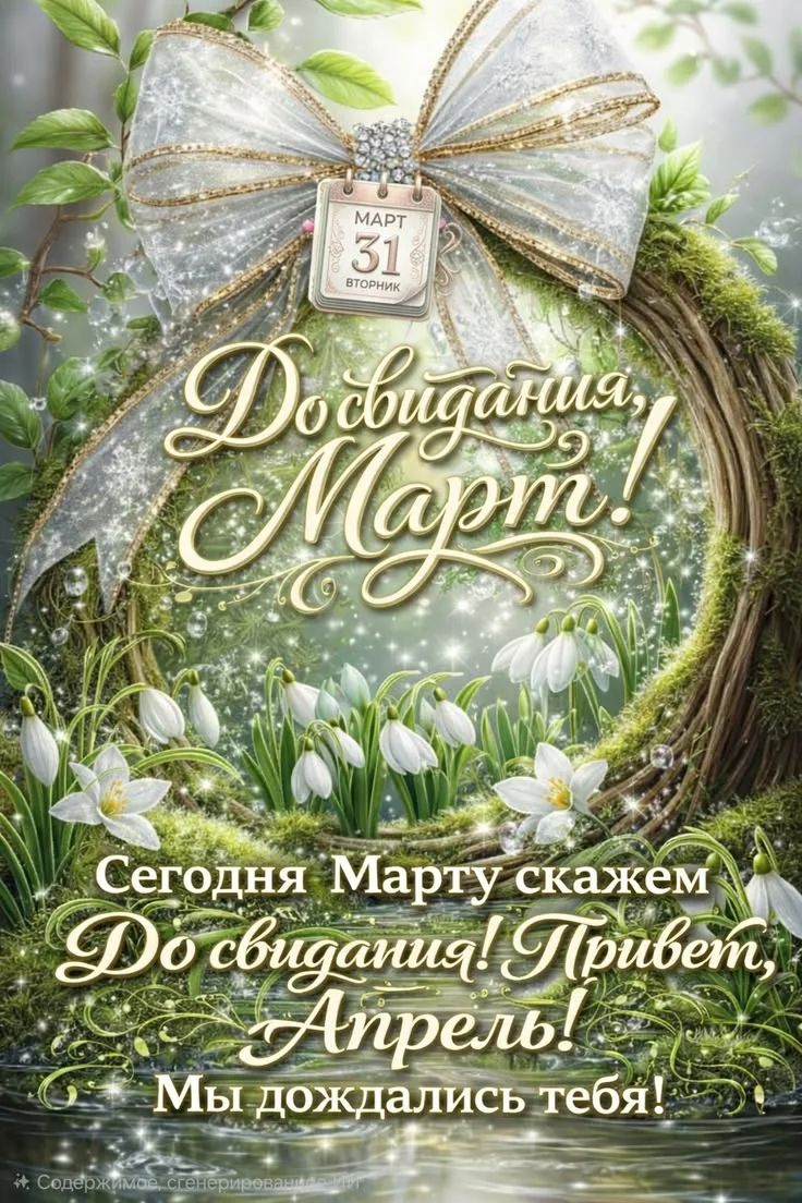МАРТ 31 ВТОРНИК До свидания, Март! Сегодня Марту скажем До свидания! Привет, Апрель! Мы дождались тебя! Содержимое, сгенерированное ИИ