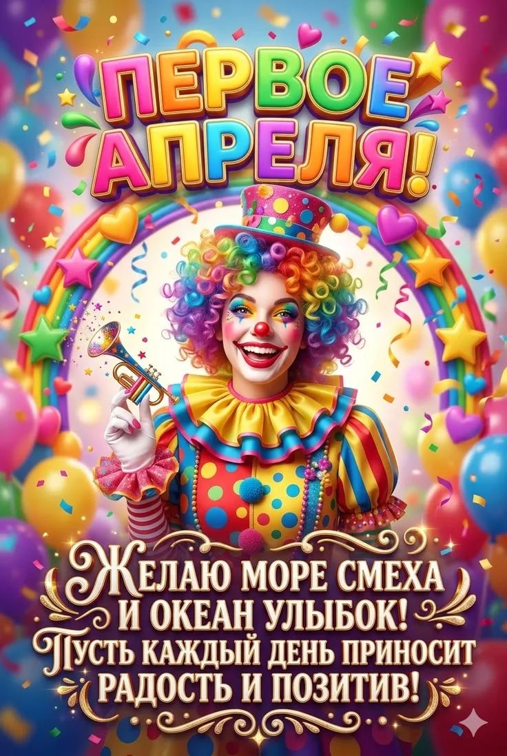 ПЕРВОЕ АПРЕЛЯ! ЖЕЛАЮ МОРЕ СМЕХА И ОКЕАН УЛЫБОК! ПУСТЬ КАЖДЫЙ ДЕНЬ ПРИНОСИТ РАДОСТЬ И ПОЗИТИВ!