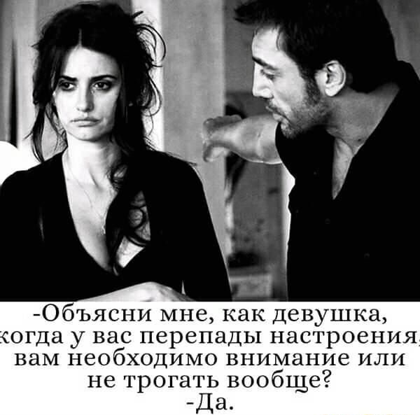 Объясни мне как девушка огда у вас перепады настроения вам необходимо внимание или не трогать вообще Да