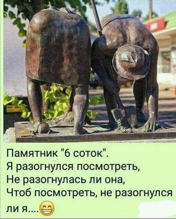 Памятник 6 соток Я разогнулся посмотреть Не разогнулась ли она Чтоб посмотреть не разогнулся ли ясСз