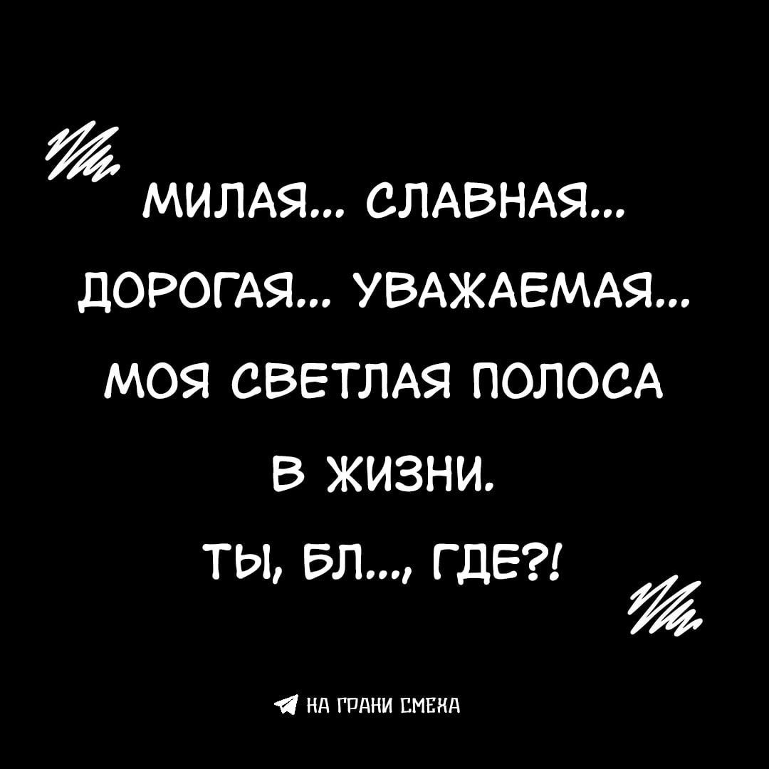 милая... славная... дорогая... уважаемая... моя светлая полоса в жизни. ты, бл..., где?!