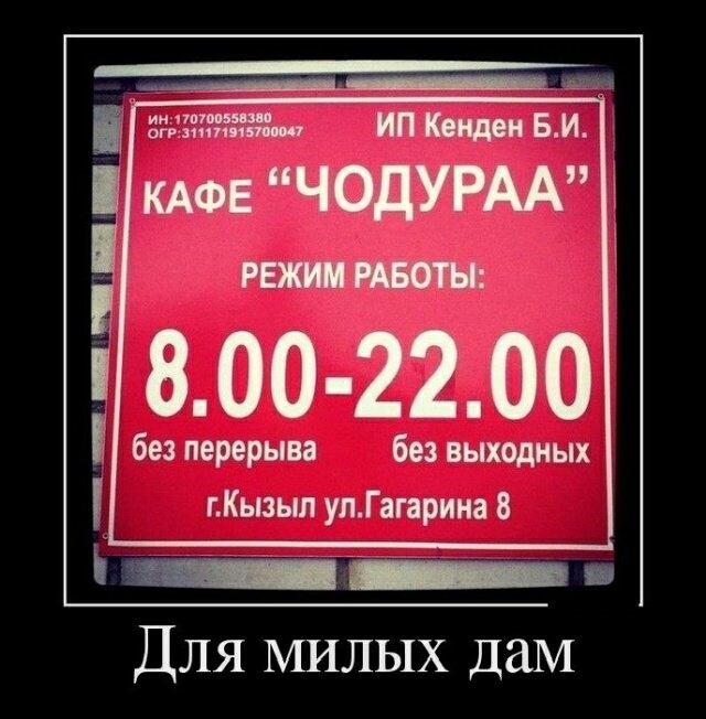 Ё ипшдеивй КАФЕ ЧОДУРАА РЕМ зло 2200 без перерыва без выходных гКызып улГагарина 6 _ _ Для МИЛЫХ даМ
