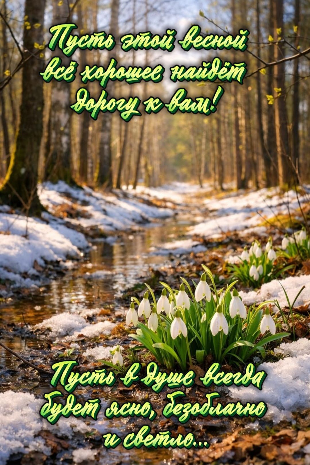 Пусть этой весной всё хорошее найдёт дорогу к вам! Пусть в душе всегда будет ясно, безоблачно и светло...