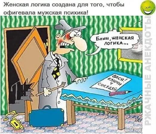 Женская логика создана для того, чтобы офигевала мужская психика!\nБлин, женская логика...