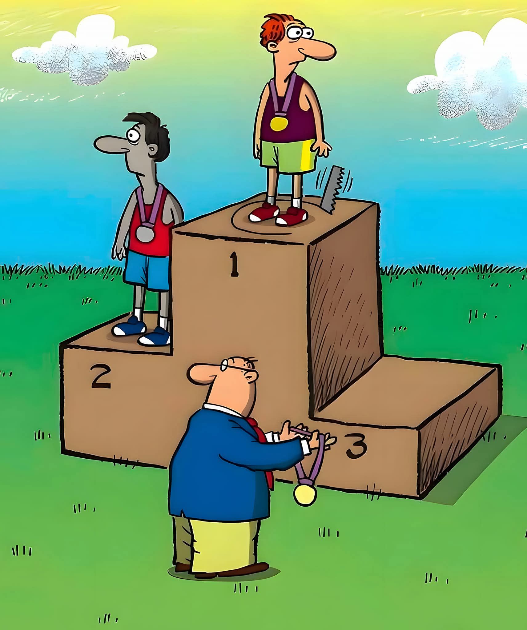 Карикатура: победители на подиуме, вручение медалей.