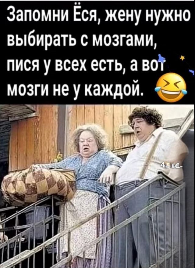 Запомни Ёся, жену нужно выбирать с мозгами, писа у всех есть, а вот мозги не у каждой.
