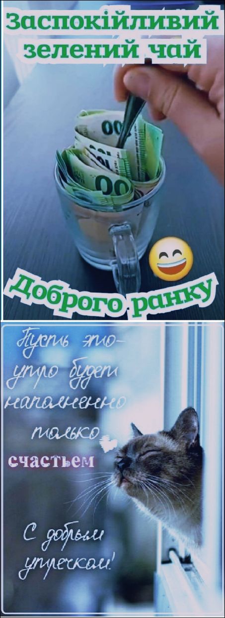 Заспокійливий зелений чай. Доброго ранку. С добрими усмішками!