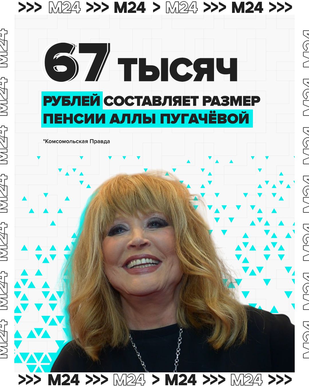 67 тысяч рублей составляет размер пенсии Аллы Пугачёвой.
*Комсомольская Правда