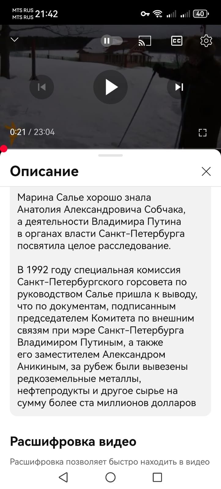 Марина Салье хорошо знала Анатолия Александровича Собчака, а деятельности Владимира Путина в органах власти Санкт-Петербурга посвятила целое расследование.

В 1992 году специальная комиссия Санкт-Петербургского горсовета под руководством Салье пришла к выводу, что по документам, подписанным председателем Комитета по внешним связям при мэре Санкт-Петербурга Владимиром Путиным, а также его заместителем Александром Аникиным, за рубеж были выведены редкоземельные металлы, нефтепродукты и другое сырье на сумму более ста миллионов долларов.