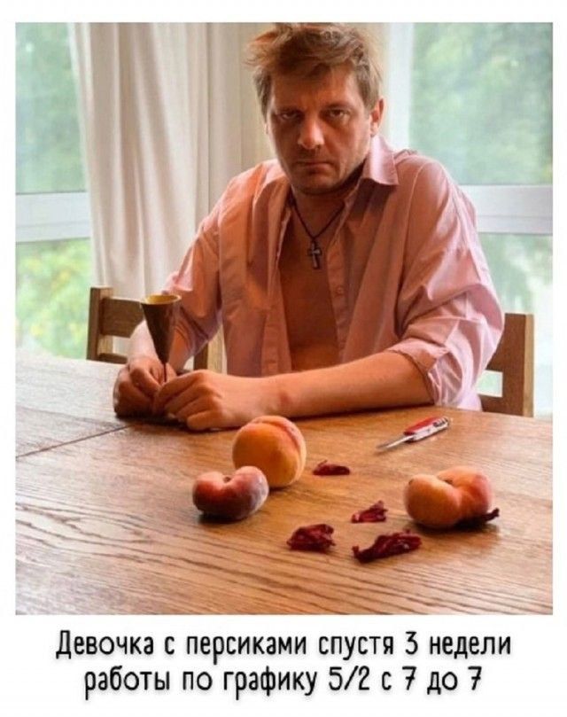 Девочка с персиками спустя 3 недели работы по графику 5/2 с 7 до 7