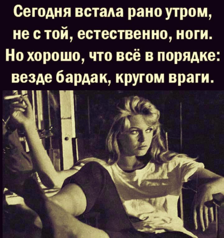 Сегодня встала рано утром, не с той, естественно, ноги. Но хорошо, что всё в порядке: везде бардак, кругом враги.