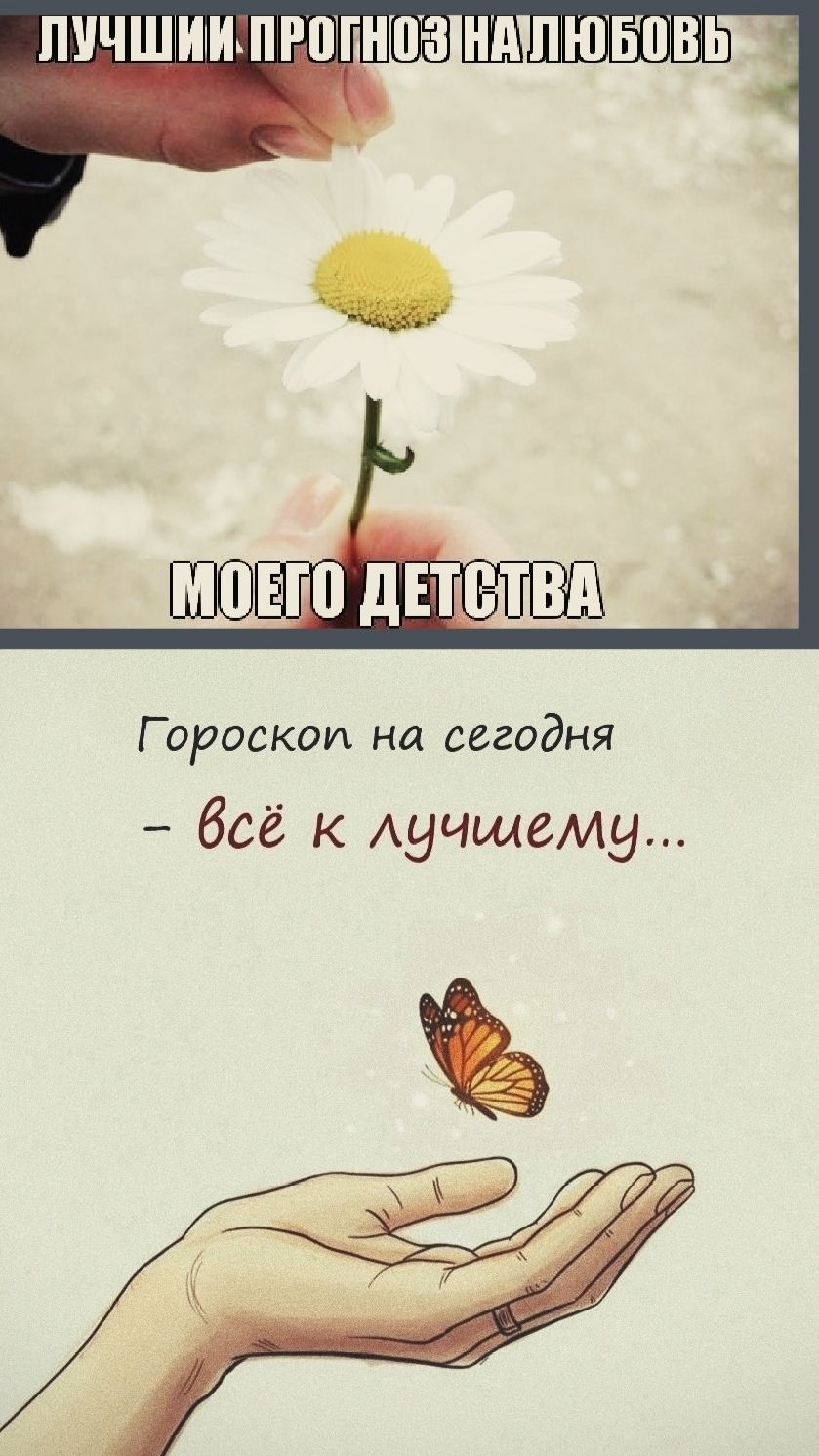 ЛУЧШИЙ ПРОГНОЗ НА ЛЮБОВЬ МОЕГО ДЕТСТВА
Гороскоп на сегодня – всё к лучшему...