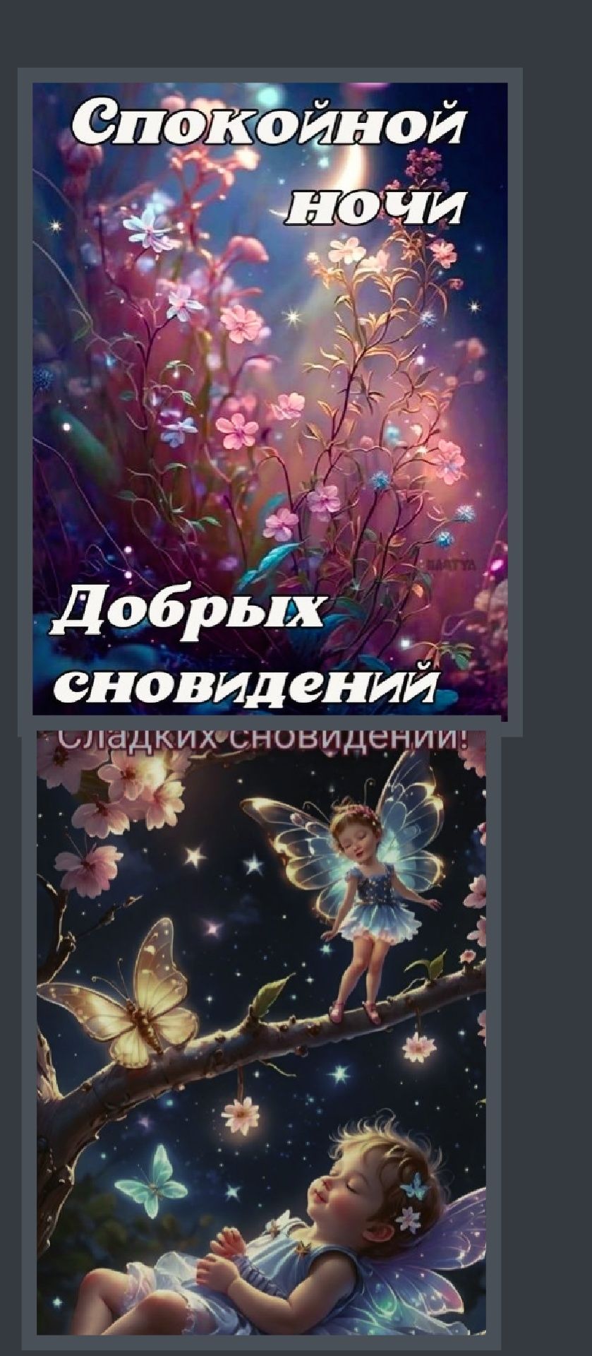 Спокойной ночи
Добрых снов
Сладких снов!
