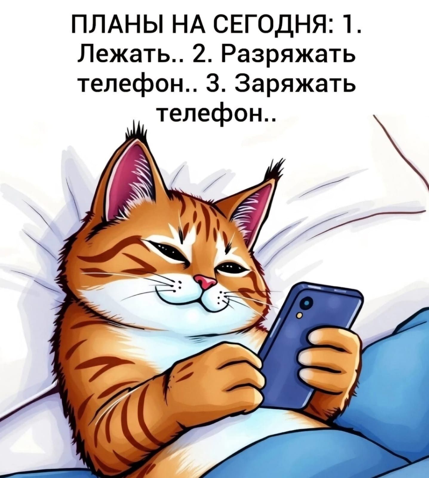 ПЛАНЫ НА СЕГОДНЯ: 1. Лежать.. 2. Разряжать телефон.. 3. Заряжать телефон..