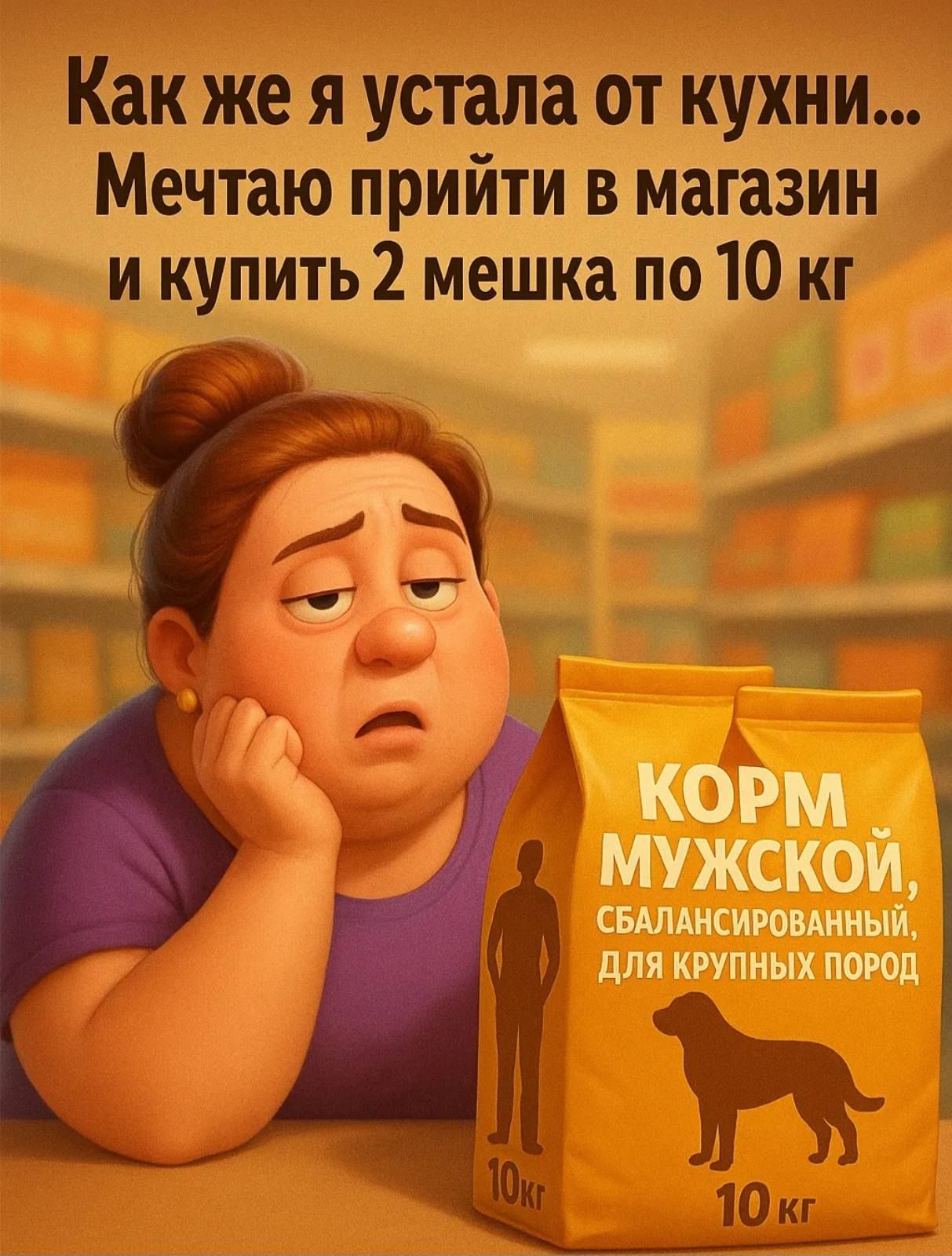 Как же я устала от кухни... Мечтаю прийти в магазин и купить 2 мешка по 10 кг.