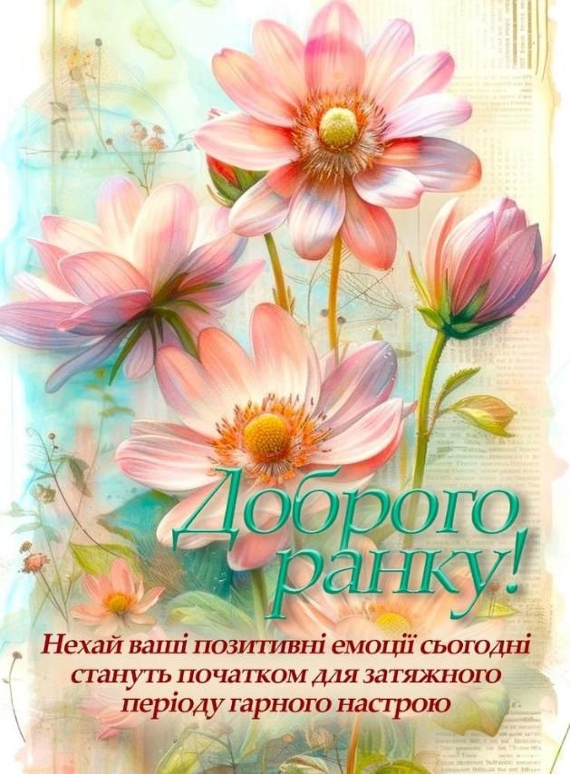 Доброого ранку! Нехай ваші позитивні емоції сьогодні стануть початком для затяжного періоду гарного настрою.