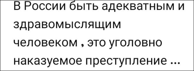 В России быть адекватным и здравомыслящим человеком, это уголовно наказуемое преступление ...