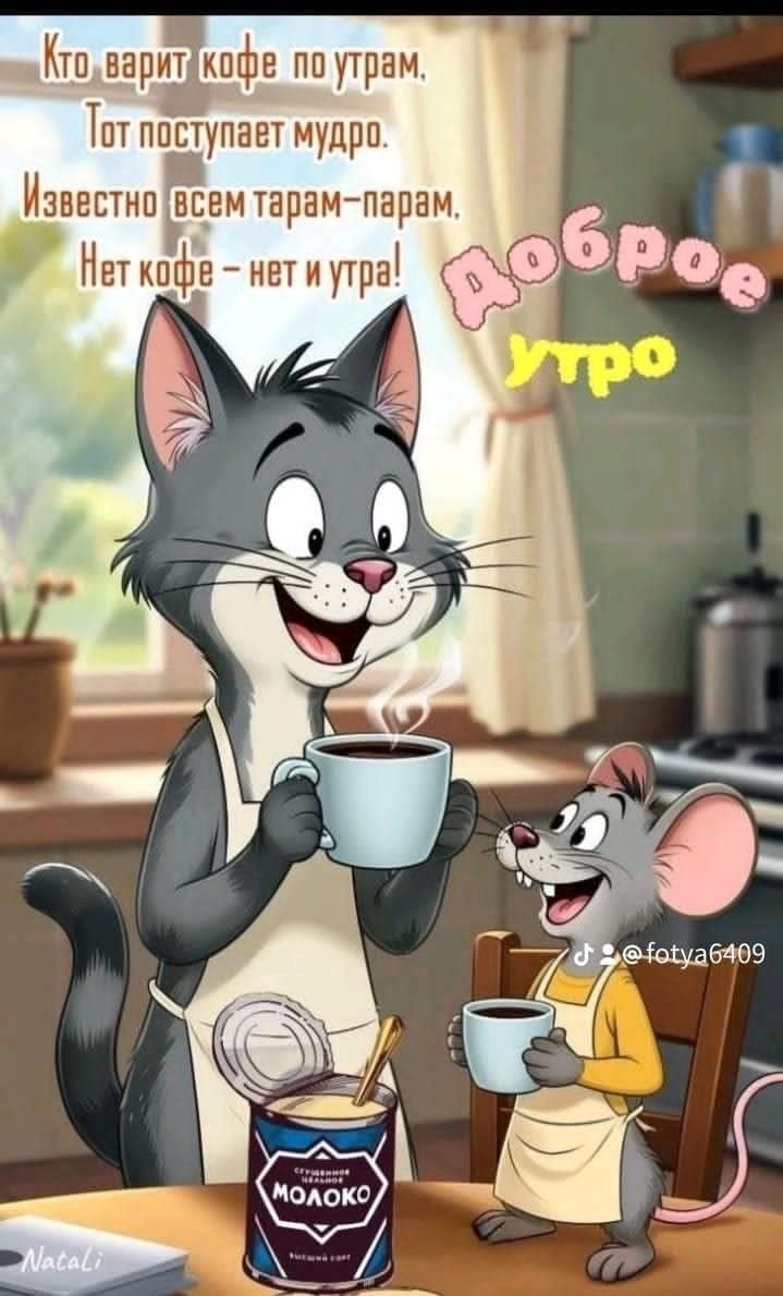 Кто варит кофе по утрам. Тот поступает мудро. Известно всем тарам-парам. Нет кофе - нет и утра! Доброе утро. Молоко. Natali. @fotya6409