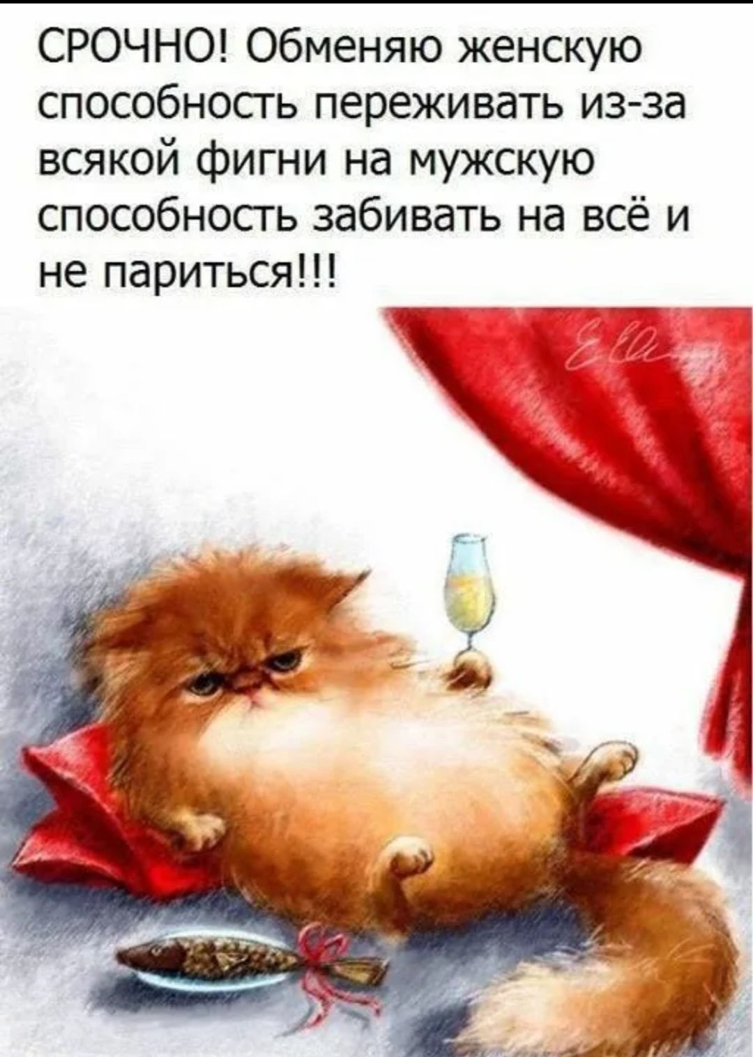 СРОЧНО! Обменяю женскую способность переживать из-за всякой фигни на мужскую способность забивать на всё и не париться!!!