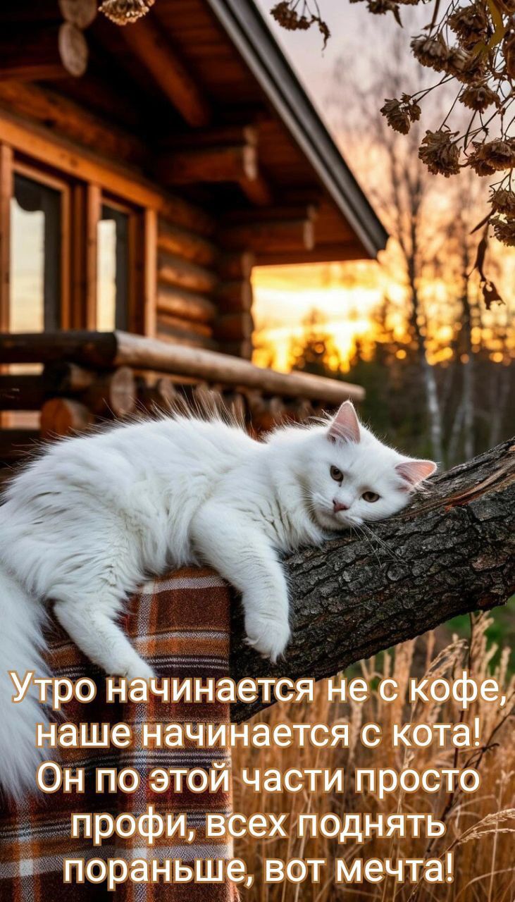 Утро начинается не с кофе, наше начинается с кота! Он по этой части просто профи, всех поднять пораньше, вот мечта!