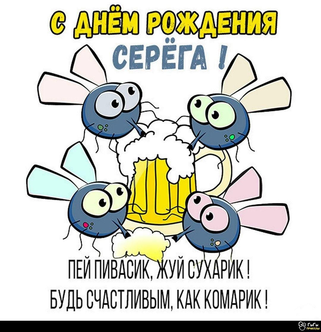 С ДНЁМ РОЖДЕНИЯ СЕРЁГА ! ПЕЙ ПИВАСИК, ЖУЙ СУХАРИК ! БУДЬ СЧАСТЛИВЫМ, КАК КОМАРИК !