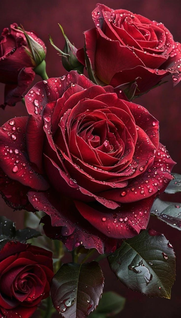 Крупный план красных роз с каплями воды