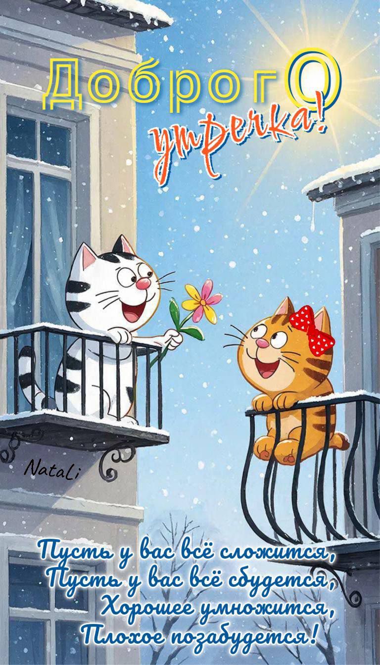 Доброе утречка! Пусть у вас всё сложится, Пусть у вас всё будет, Хорошее умножится, Плохое позабудется!