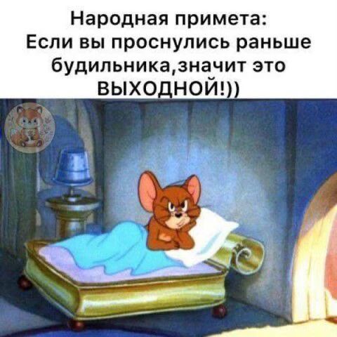 Народная примета: Если вы проснулись раньше будильника, значит это выходной!!)