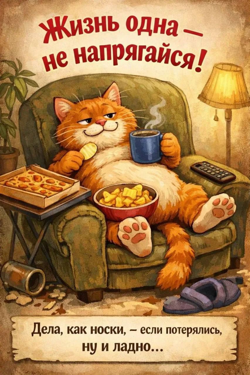 Жизнь одна — не напрягайся!\nДела, как носки, — если потерялись, ну и ладно...