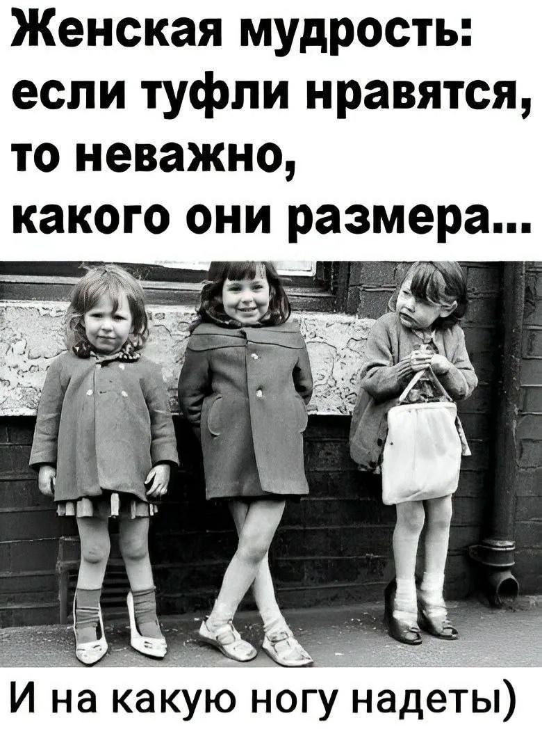 Женская мудрость: если туфли нравятся, то неважно, какого они размера... И на какую ногу надеты)