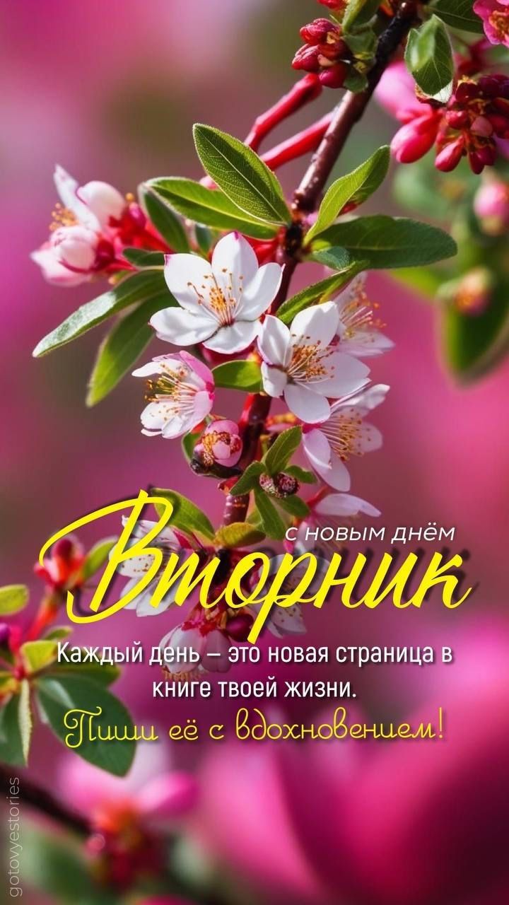 Вторник с новым днём Каждый день – это новая страница в книге твоей жизни. Пиши её с вдохновением!
