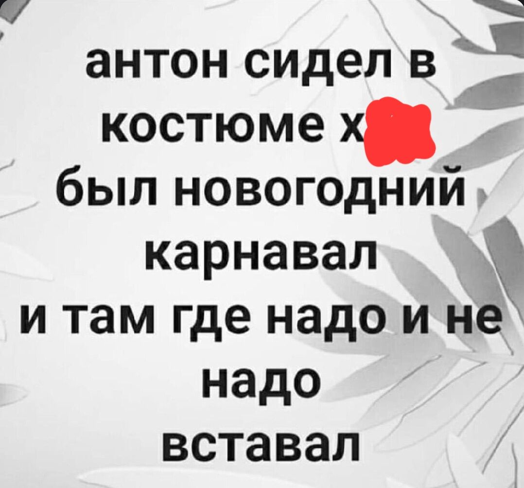 антон сидел в костюме х**, был новогодний карнавал и там где надо и не надо вставал