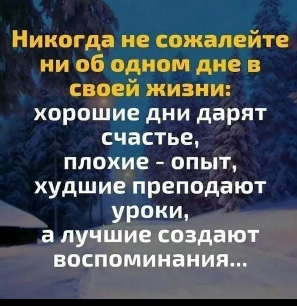 Никогда не сожалейте ни об одном дне в своей жизни хорошие дни дарят счастье плохие опыт худшие преподают уроки а лучшие создают воспоминания