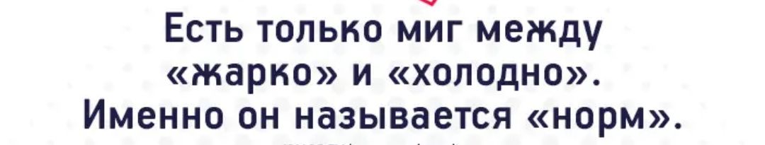 ЕСТЬ ТОЛЬКО МИГ между жарко И ХОЛОДНО ИМЕННО ОН НЗЗЫВЗЕТСЯ НОРМ