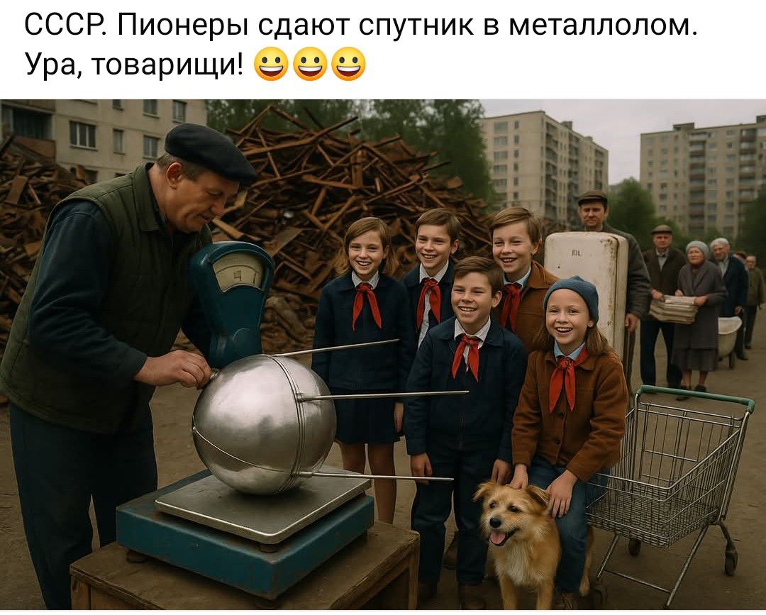 СССР. Пионеры сдают спутник в металлолом. Ура, товарищи! 😃😃😃