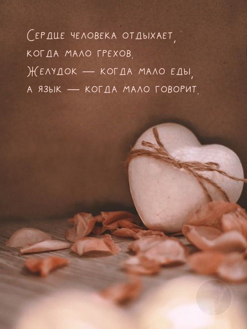 Сердце человека отдыхает, когда мало грехов. Желудок — когда мало еды, а язык — когда мало говорит.