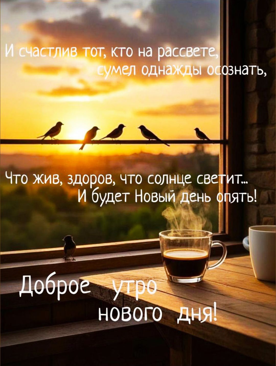 И счастлив тот, кто на рассвете, сумел однажды осознать, Что жив, здоров, что солнце светит... И будет Новый день опять! Доброе утро нового дня!